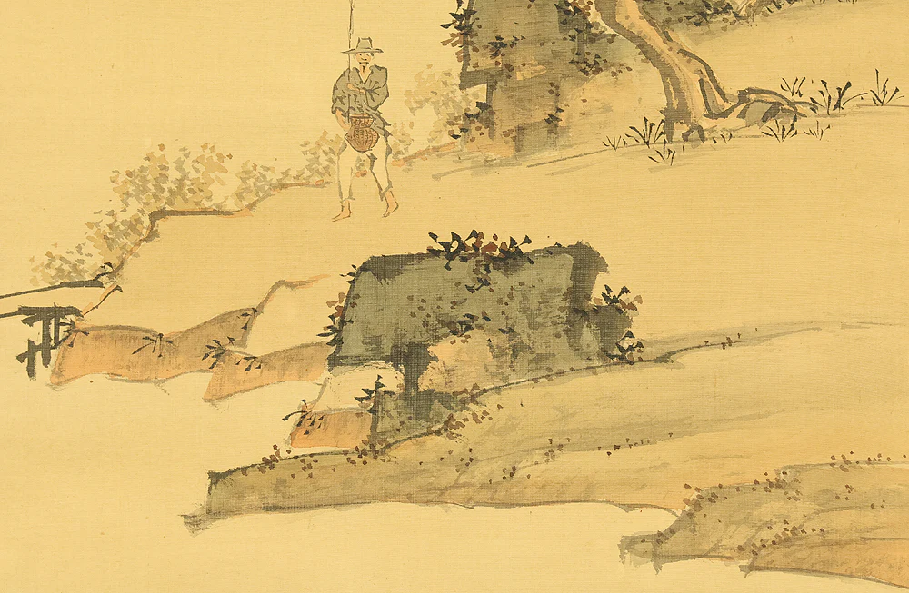 立原杏所 Tachihara Kyosho (1786-1840) Japanese antique art kakejiku kakemono wall hanging scroll / Sansui Landscape Fisherman Beneath Pine Tree on Rocky Mountain RE254 - Image 14