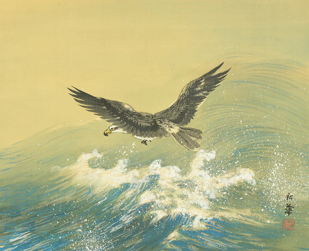 高橋秋華 Takahashi Shuka (1878-1952) Japanese art kakejiku kakemono wall hanging scroll / Hawk and Wave RD402 - Image 4