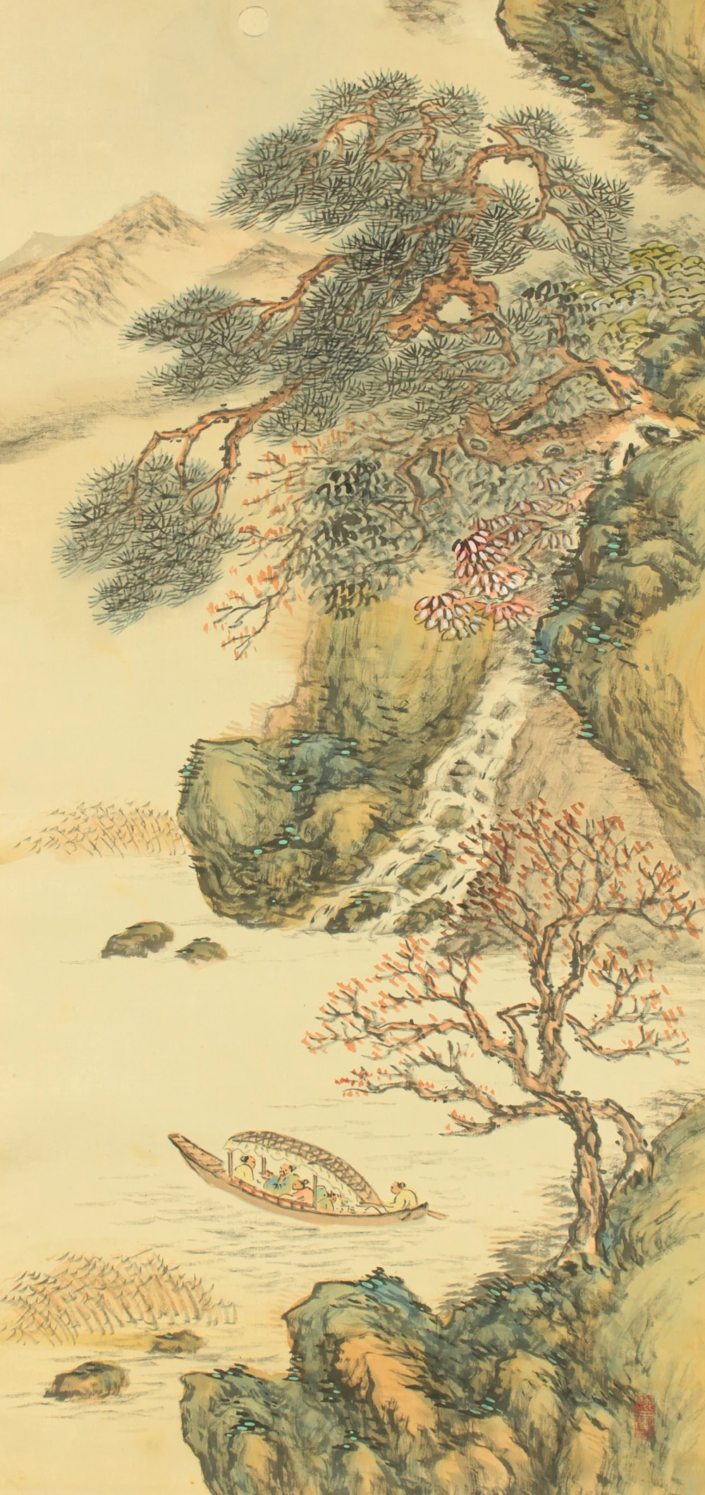 高須白雲 Takasu Hakuun (b1900) Japanese art kakejiku kakemono wall hanging scroll / 赤壁山水 Red Cliff Landscape - Sightseeing Boat under Moon and Cliff with Box RD327 - Image 12