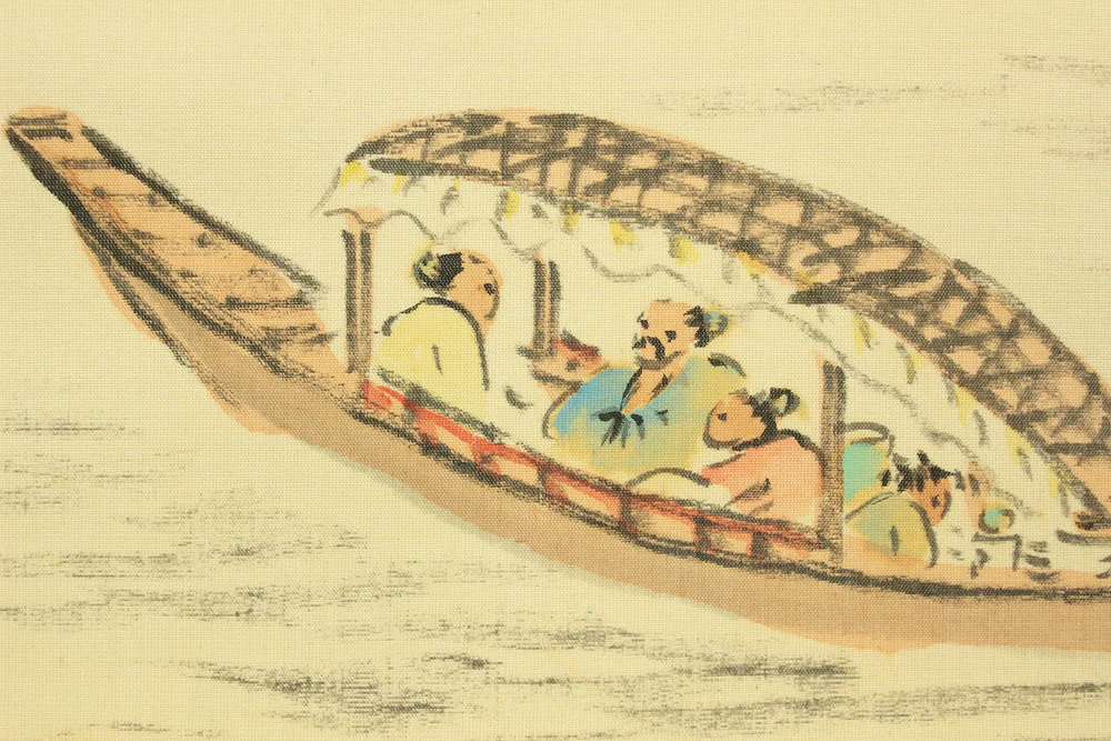 高須白雲 Takasu Hakuun (b1900) Japanese art kakejiku kakemono wall hanging scroll / 赤壁山水 Red Cliff Landscape - Sightseeing Boat under Moon and Cliff with Box RD327 - Image 23