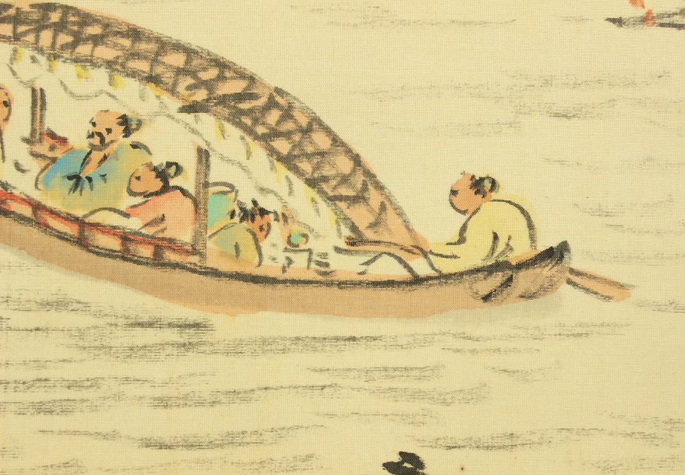 高須白雲 Takasu Hakuun (b1900) Japanese art kakejiku kakemono wall hanging scroll / 赤壁山水 Red Cliff Landscape - Sightseeing Boat under Moon and Cliff with Box RD327 - Image 24
