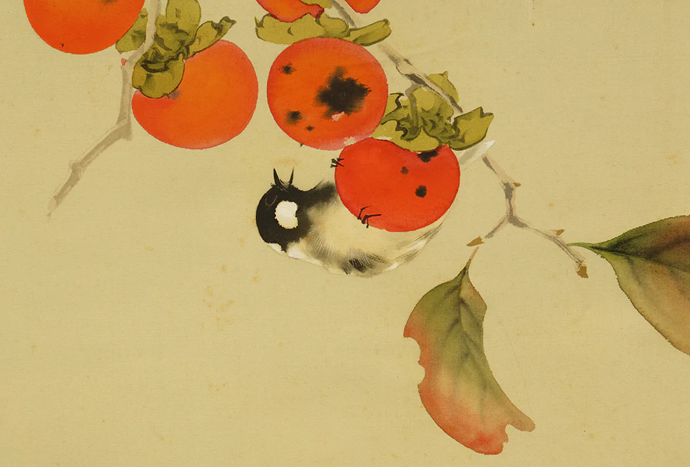 竹内栖鳳 Takeuchi Seiho (1864-1942) Japanese art kakejiku kakemono wall hanging scroll / Persimmons and Two Little Birds with Box RE349 - Image 10