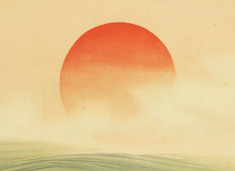 為国安堂 Tamekuni Ando (1902-1977) Japanese art kakejiku kakemono wall hanging scroll / Rising Sun and Waves with Original Box (Tomobako) RC862 - Image 5