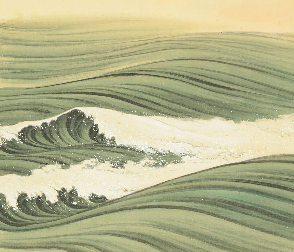 為国安堂 Tamekuni Ando (1902-1977) Japanese art kakejiku kakemono wall hanging scroll / Rising Sun and Waves with Original Box (Tomobako) RC862 - Image 6