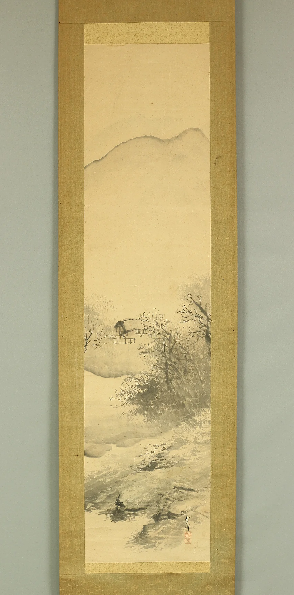 田中頼璋 Tanaka Raisho (1868-1940) Japanese antique art kakejiku kakemono wall hanging scroll / Riverside Country House Landscape RB512 - Image 3