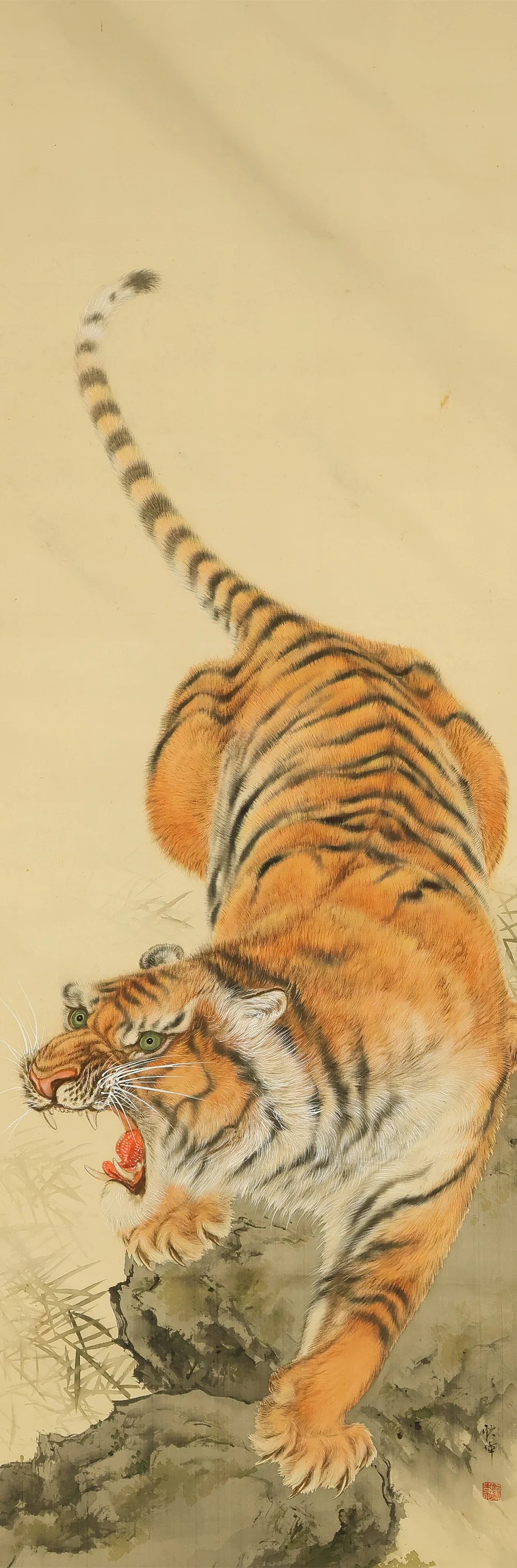 田中頼璋 Tanaka Raisho (1868-1940) Japanese art kakejiku kakemono wall hanging scroll / Roaring Fierce Tiger on Cliff RE425 - Image 4