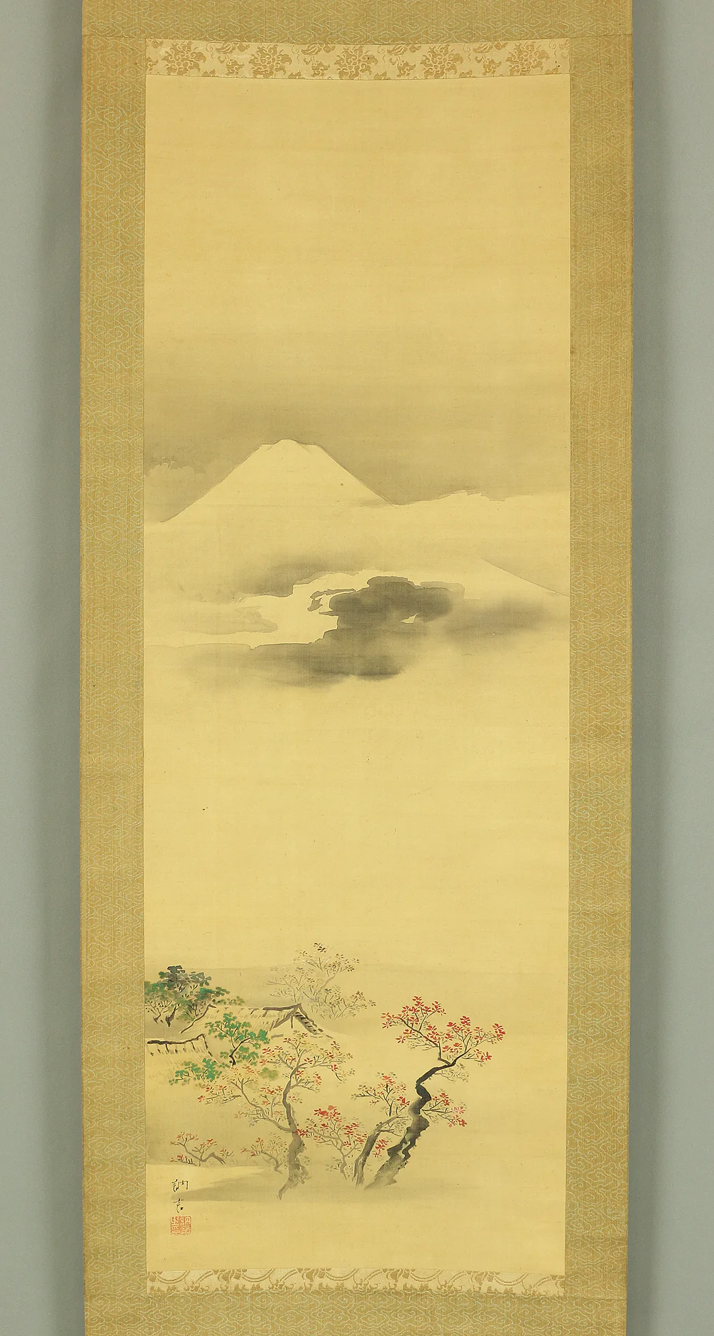 田中訥言 Tanaka Totsugen (1767-1823) Japanese antique art kakejiku kakemono wall hanging scroll / Spring and Autumn Mt. Fuji Landscape Sansui with Box A415 - Image 12