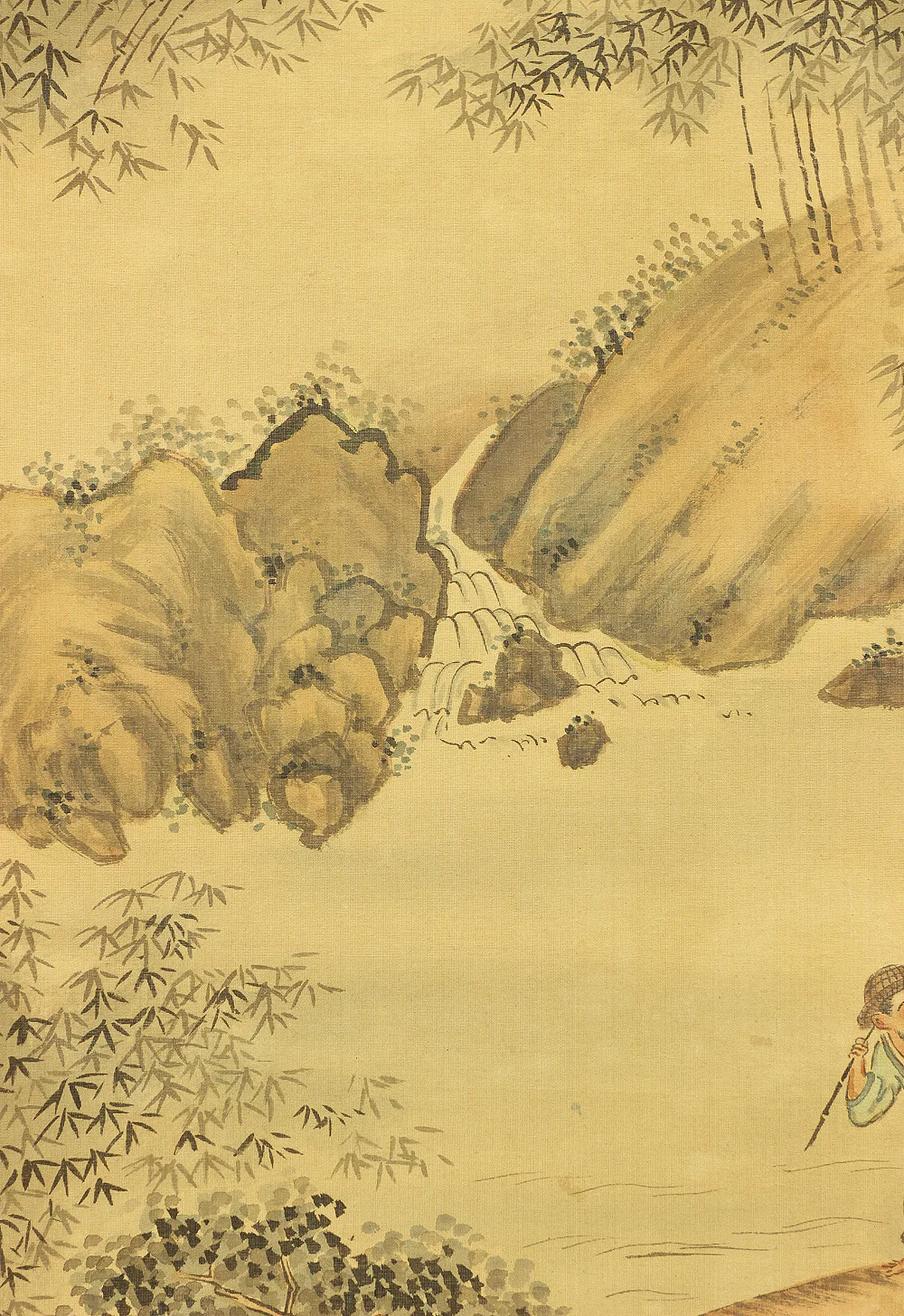 谷口藹山 Taniguchi Aizan (1816-1899) Japanese antique art kakejiku kakemono wall hanging scroll / Mountains, Bamboo Forests and Pine Trees, Anglers Crossing Bridges Sansui Landscape RB309 - Image 11
