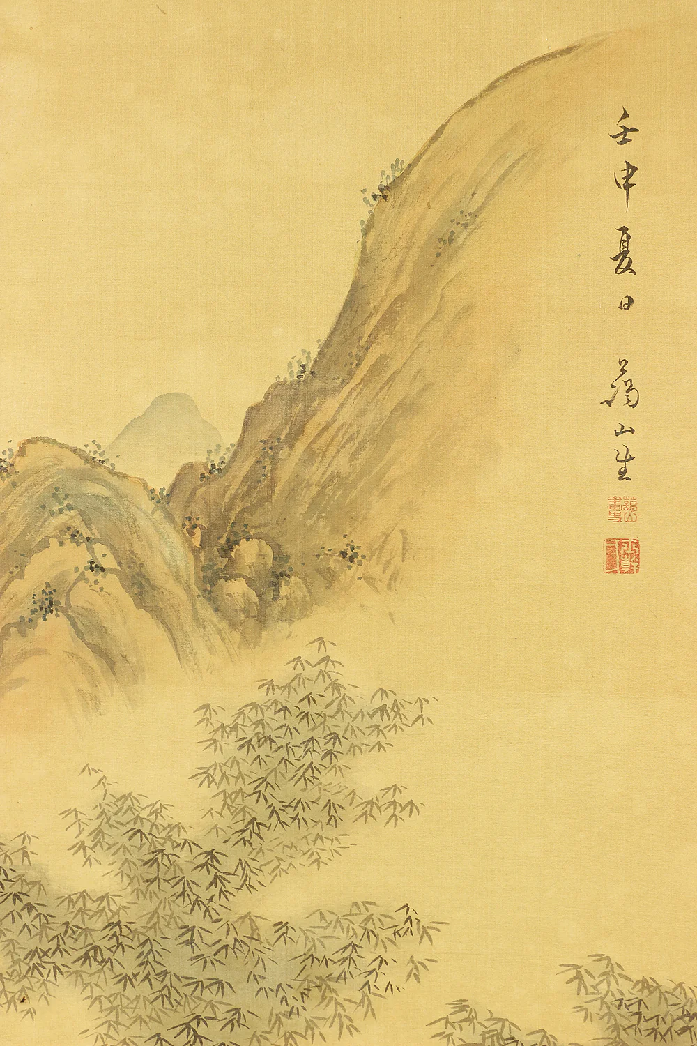 谷口藹山 Taniguchi Aizan (1816-1899) Japanese antique art kakejiku kakemono wall hanging scroll / Mountains, Bamboo Forests and Pine Trees, Anglers Crossing Bridges Sansui Landscape RB309 - Image 6