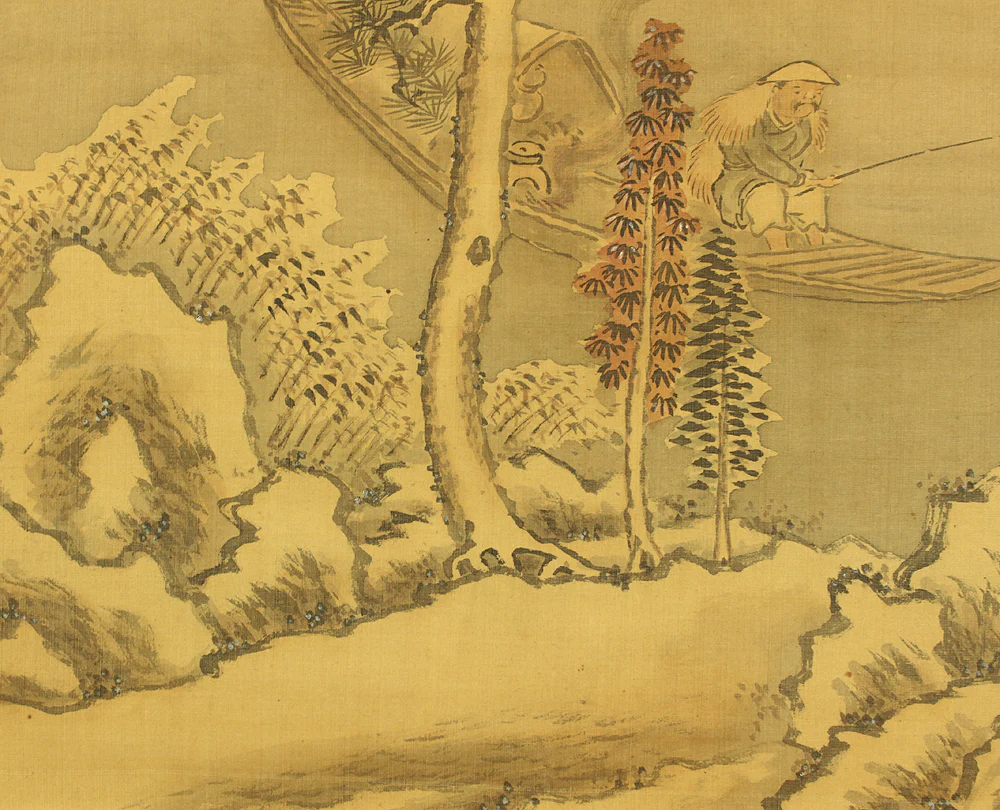 谷口藹山 Taniguchi Aizan (1816-1899) Japanese art kakejiku kakemono wall hanging scroll / Mountain, River, and Old Man Fishing Alone in Small Boat Winter Landscape with Box RD270 - Image 16