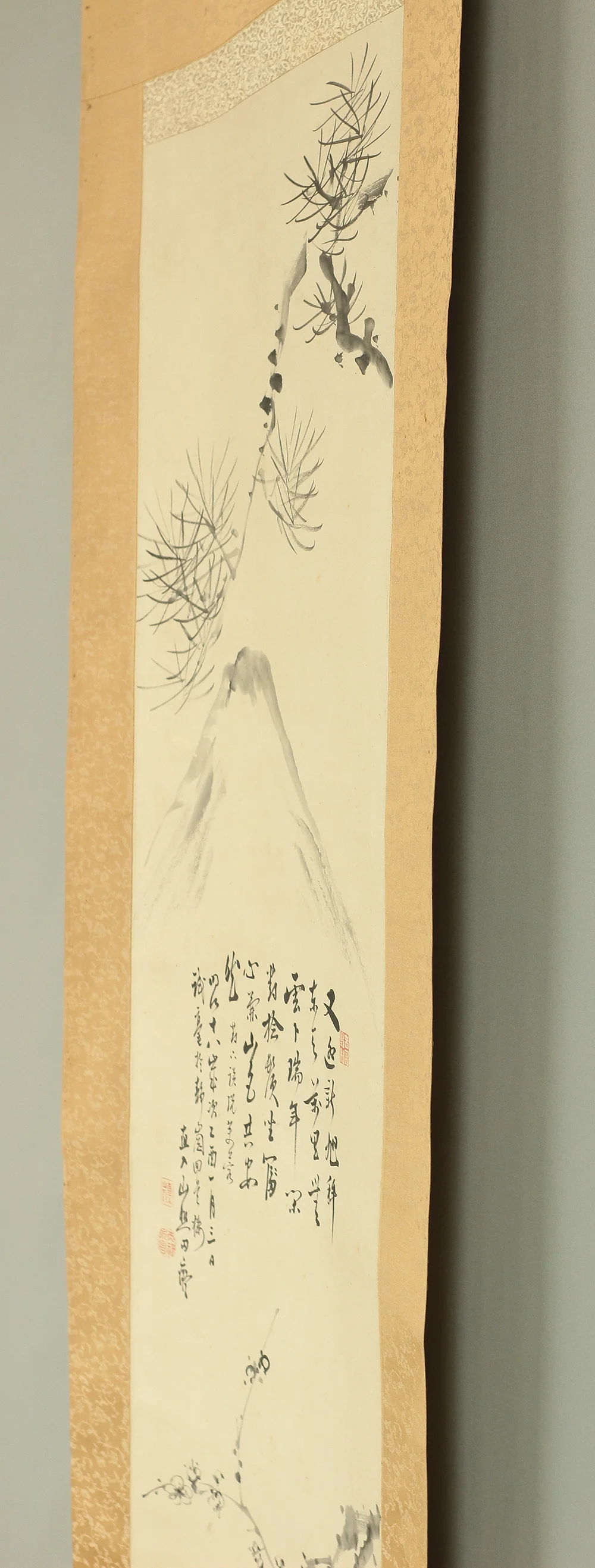 田能村直入Tanomura Chokunyu Japanese antique art kakejiku kakemono wall hanging scroll / Mt. Fuji, pine, bamboo & ume tree with Box W874 - Image 16