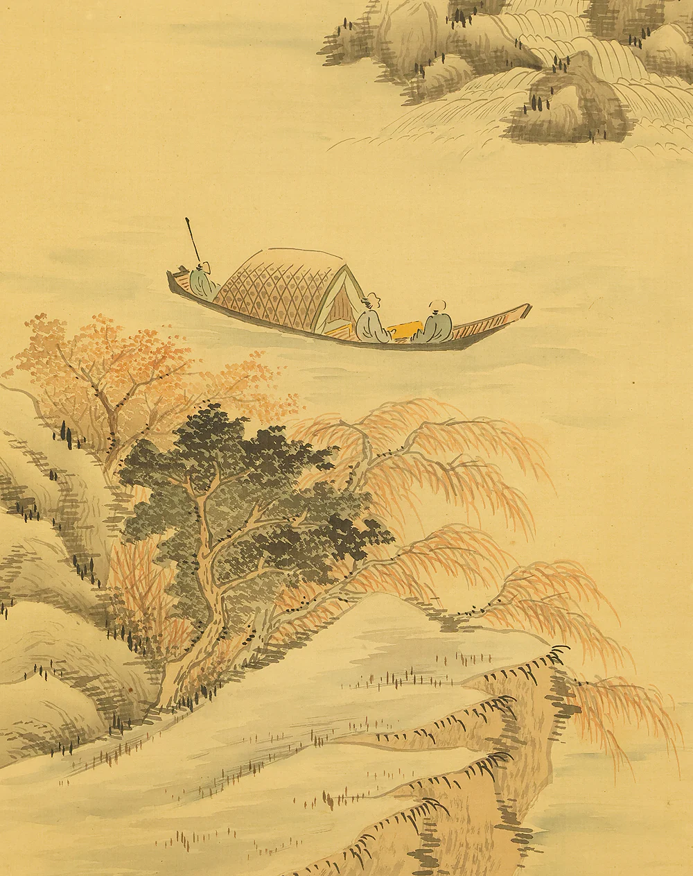 田崎草雲 Tazaki Soun (1815-1898) Japanese art kakejiku kakemono wall hanging scroll / 赤壁山水 Red Cliff Landscape - Boating and Cliff with Box RE241 - Image 12