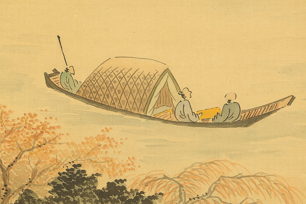田崎草雲 Tazaki Soun (1815-1898) Japanese art kakejiku kakemono wall hanging scroll / 赤壁山水 Red Cliff Landscape - Boating and Cliff with Box RE241 - Image 13