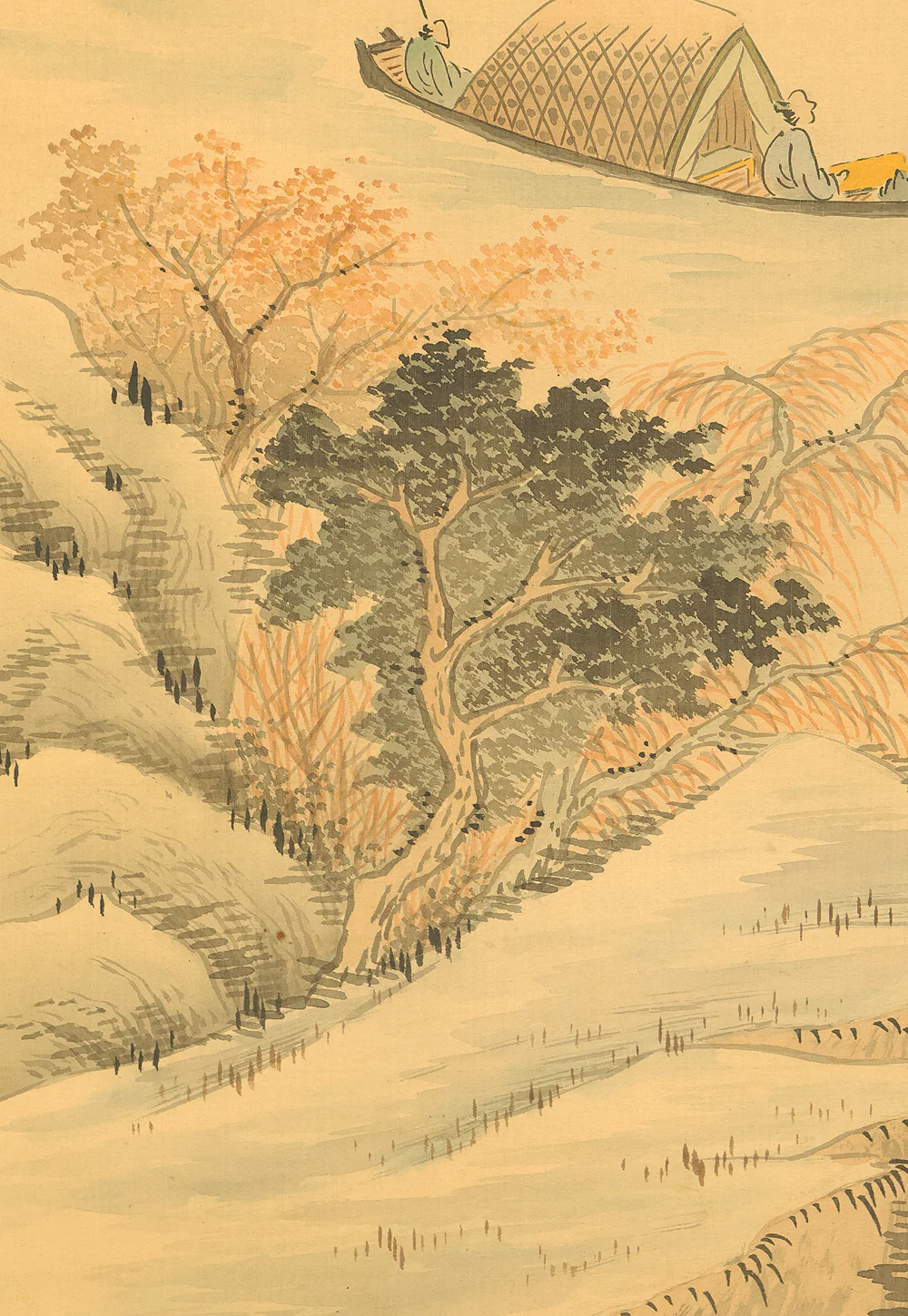 田崎草雲 Tazaki Soun (1815-1898) Japanese art kakejiku kakemono wall hanging scroll / 赤壁山水 Red Cliff Landscape - Boating and Cliff with Box RE241 - Image 14