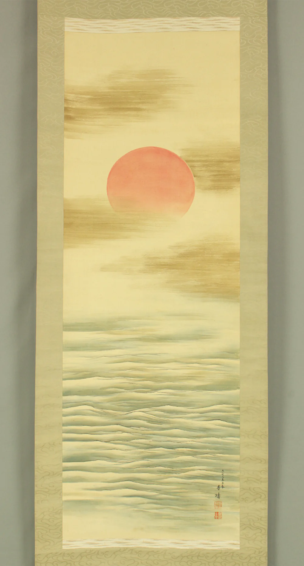 多田香疇 Tada Kochu (b1873) Japanese art Kakejiku Kakemono wall Hanging Scroll / Rising Sun and Waves with Box RD609