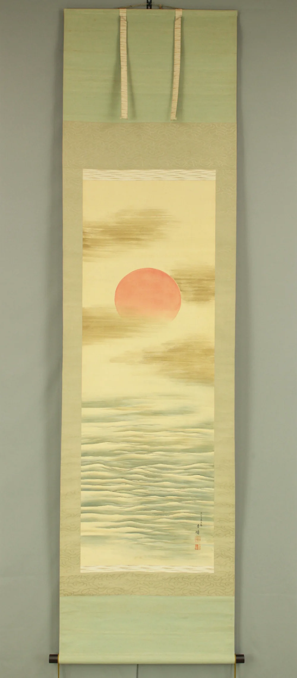 多田香疇 Tada Kochu (b1873) Japanese art Kakejiku Kakemono wall Hanging Scroll / Rising Sun and Waves with Box RD609 - Image 2