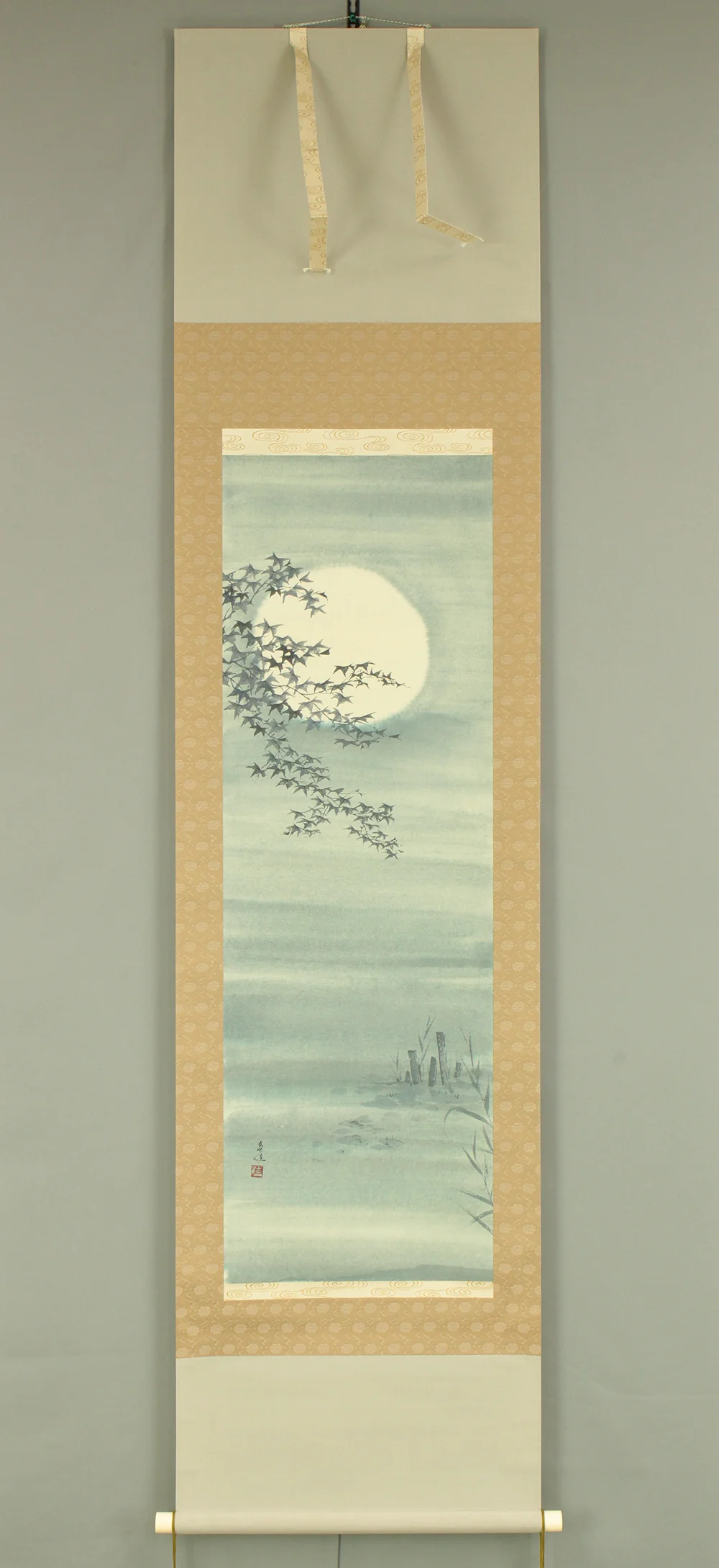 寺岡多佳 Teraoka Taka (b1944) Japanese art kakejiku kakemono wall hanging scroll / Hazy Moon and Lakeside Maples RD230 - Image 2