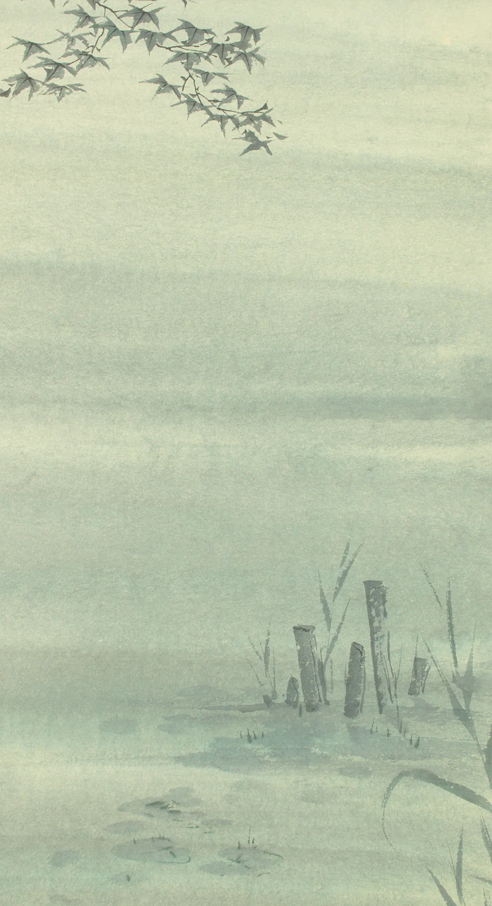 寺岡多佳 Teraoka Taka (b1944) Japanese art kakejiku kakemono wall hanging scroll / Hazy Moon and Lakeside Maples RD230 - Image 9