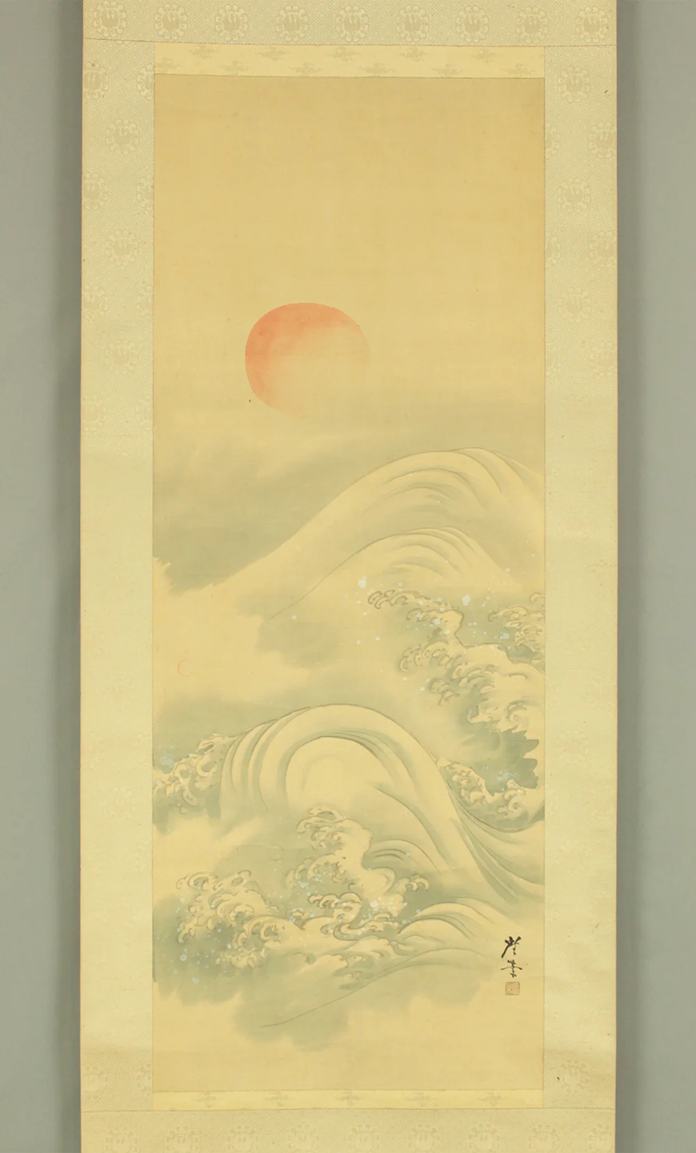 寺崎広業 Terasaki Kogyo (1866-1919) Japanese art Kakejiku Kakemono wall hanging scroll / Rising Sun and Waves RD603