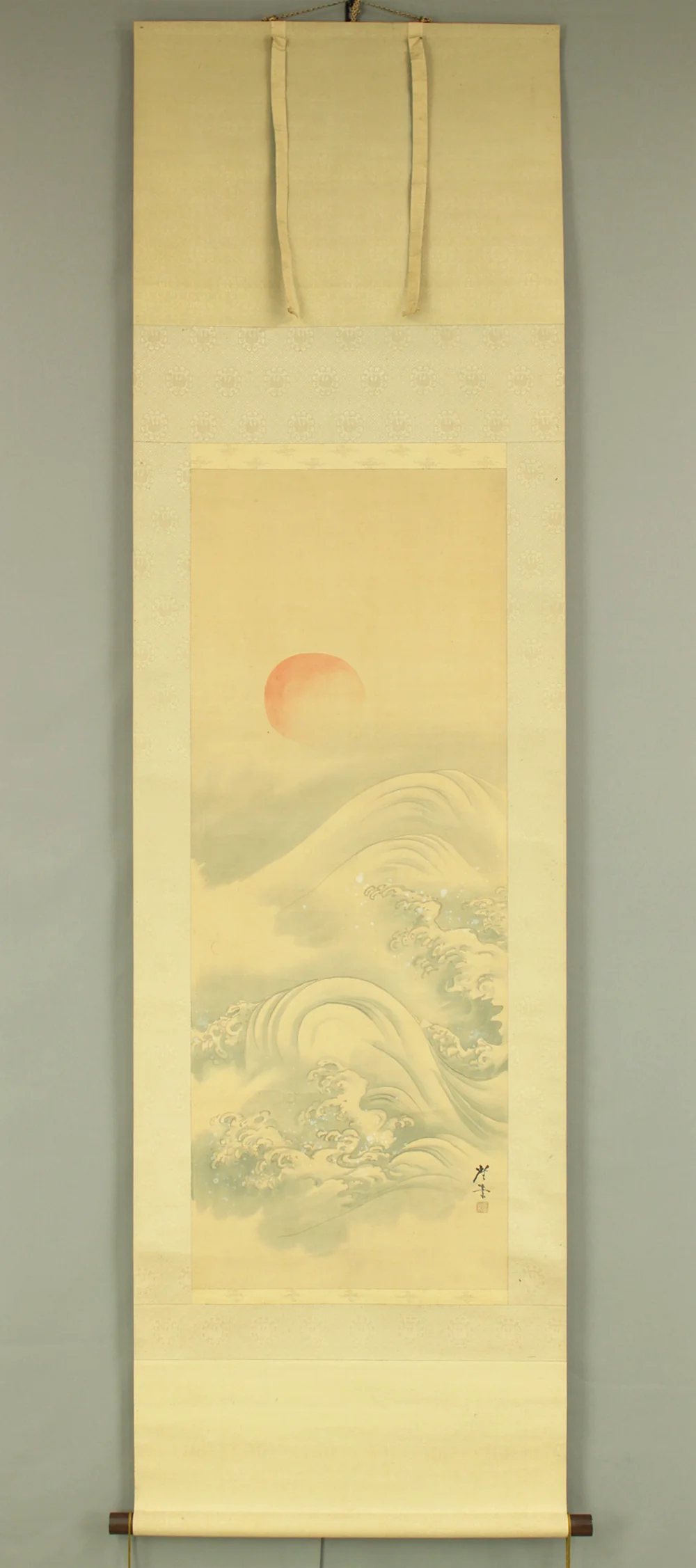 寺崎広業 Terasaki Kogyo (1866-1919) Japanese art Kakejiku Kakemono wall hanging scroll / Rising Sun and Waves RD603 - Image 2