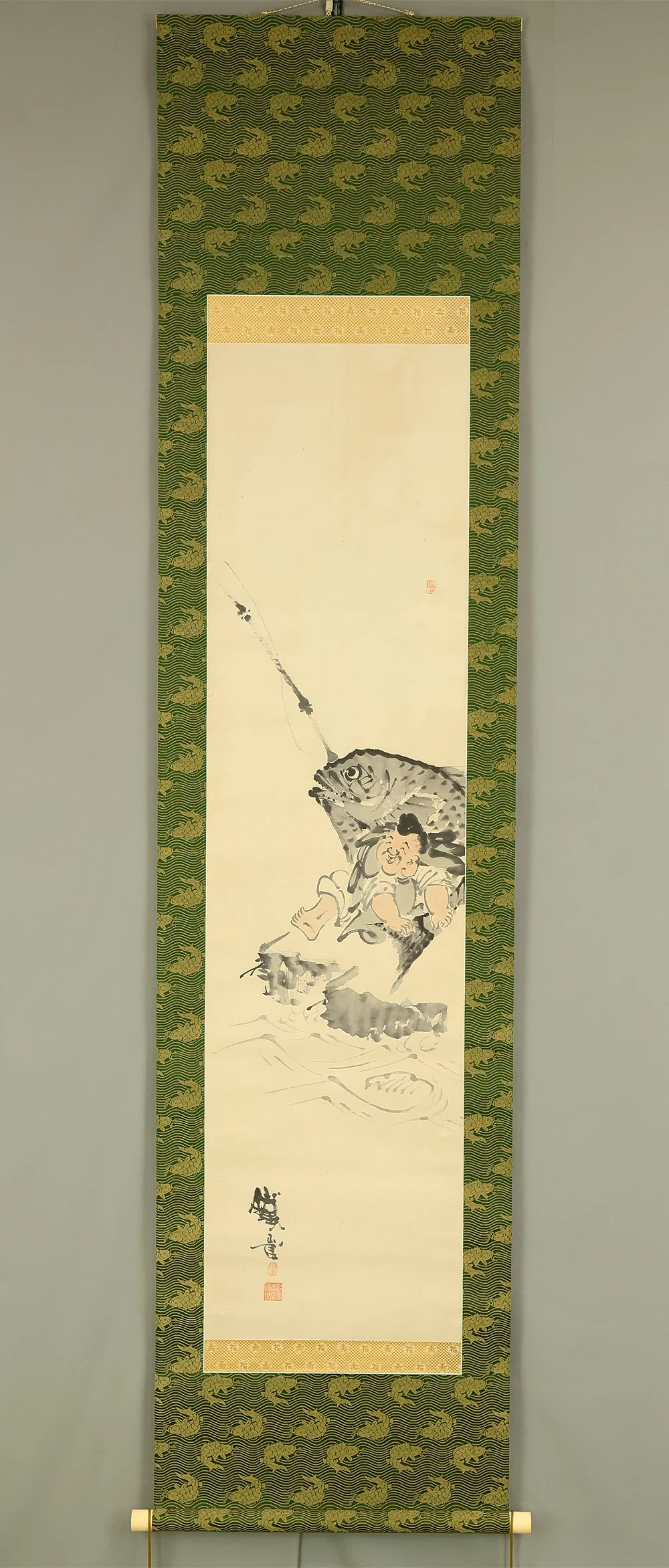 富岡鉄斎 Tomioka Tessai (1837-1924) Japanese art kakejiku kakemono wall hanging scroll / Ebisu and Sea Bream with Box RE421 - Image 2