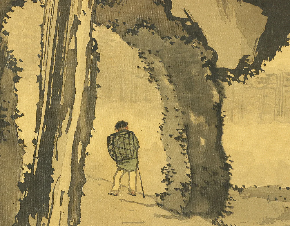 富田渓仙 Tomita Keisen (1879-1936) Japanese art kakejiku kakemono wall hanging scroll / Sansui Landscape Monkey and Person with Box RB382 - Image 13