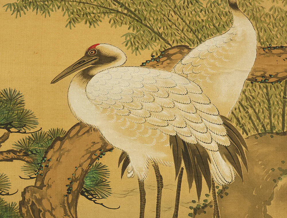 土佐光貞 Tosa Mitsusada (1738-1806) Japanese antique art kakejiku kakemono wall hanging scroll / Mount Horai Pine Tree, Cranes and Tortoise with Box RE227 - Image 12