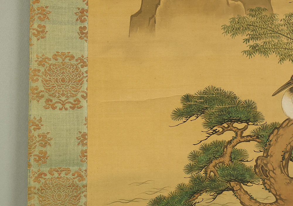 土佐光貞 Tosa Mitsusada (1738-1806) Japanese antique art kakejiku kakemono wall hanging scroll / Mount Horai Pine Tree, Cranes and Tortoise with Box RE227 - Image 21