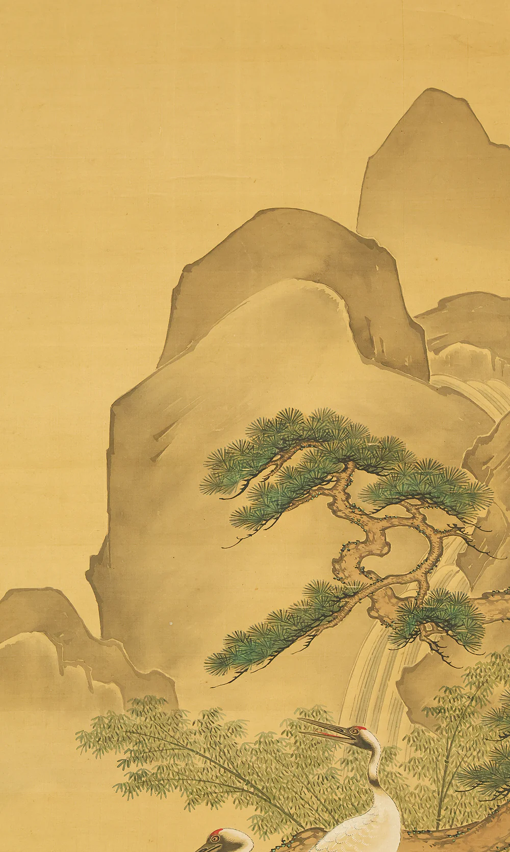 土佐光貞 Tosa Mitsusada (1738-1806) Japanese antique art kakejiku kakemono wall hanging scroll / Mount Horai Pine Tree, Cranes and Tortoise with Box RE227 - Image 5