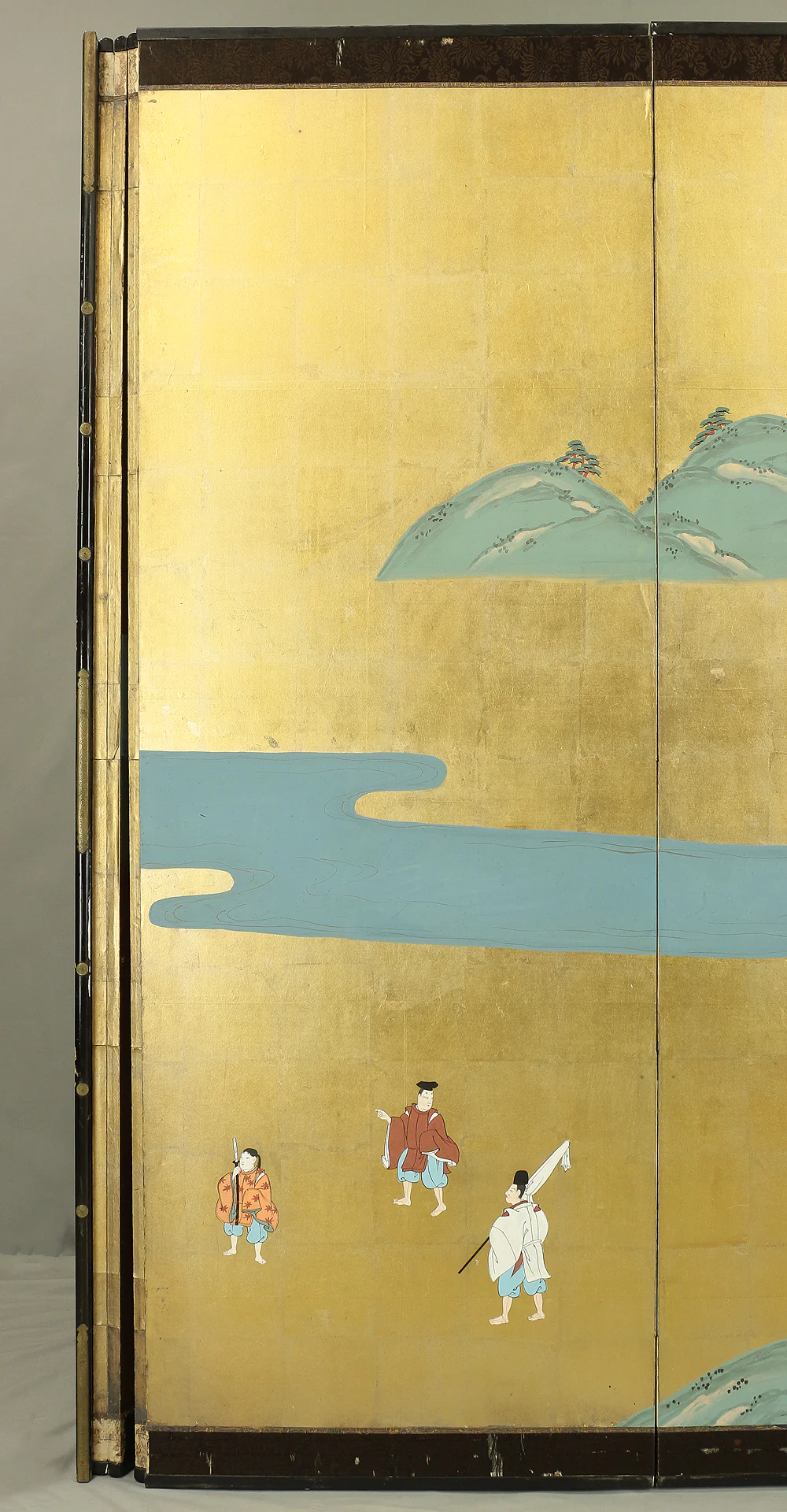 土佐光貞 Tosa Mitsusada (1738-1806) Japanese Paired Byobu Room divider 6 panels Folding screens "Gold Leaf Yamato-e (Classical Japanese style painting) Figures Scenery" V826 - Image 10
