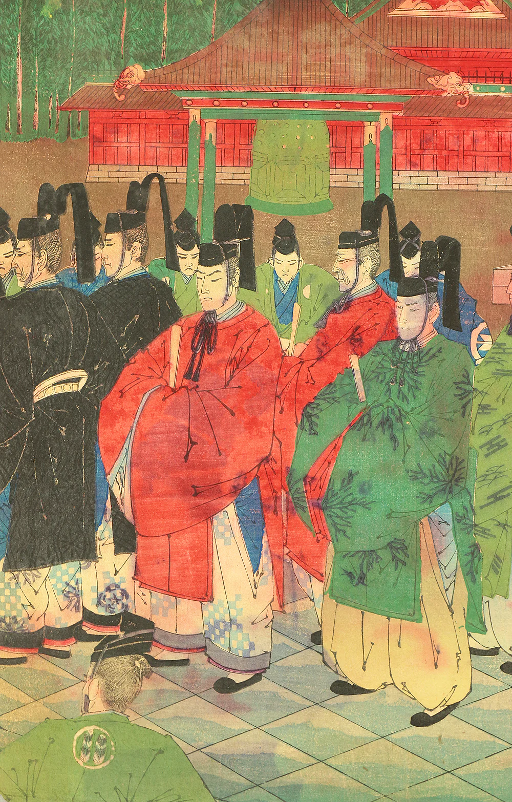東洲勝月 Toshu Shogetsu (1849-1895) Japanese antique art Original Triptych Woodblock prints (3) / Tokugawa Shogun Nikko Shasan 徳川将軍日光御社参 - 1889 OW263 - Image 11