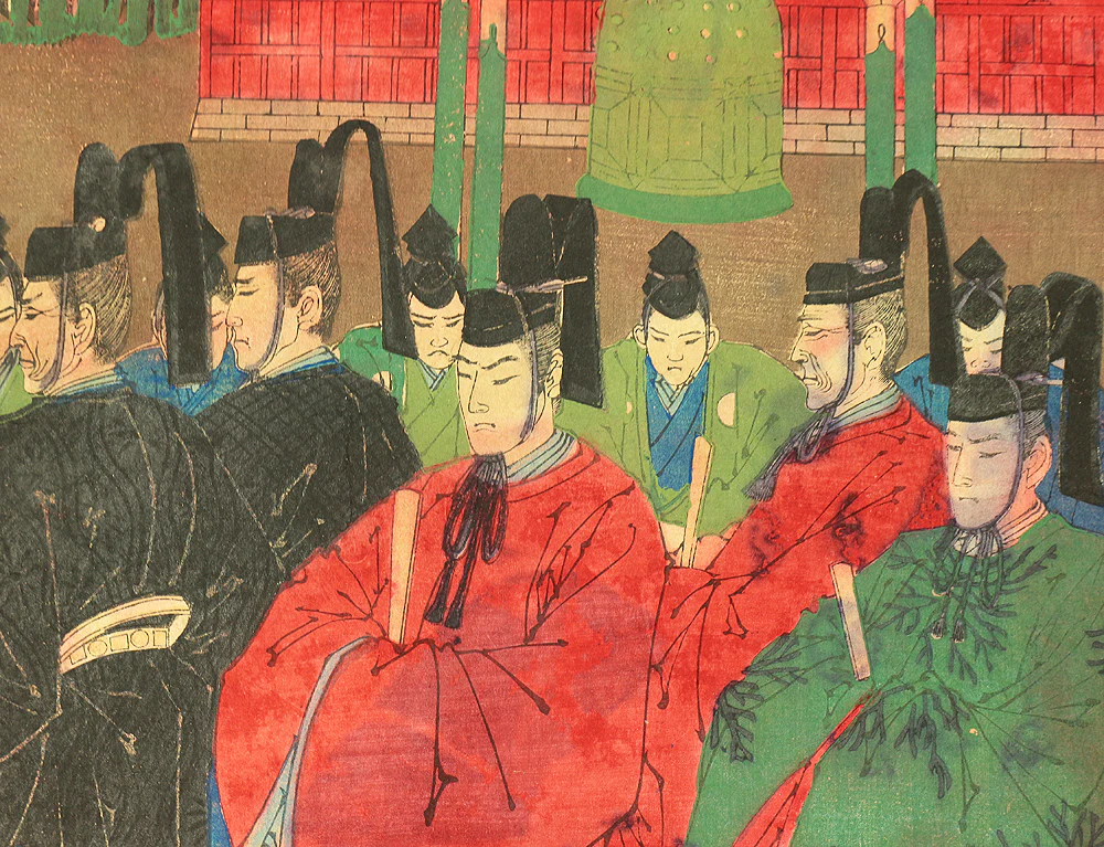 東洲勝月 Toshu Shogetsu (1849-1895) Japanese antique art Original Triptych Woodblock prints (3) / Tokugawa Shogun Nikko Shasan 徳川将軍日光御社参 - 1889 OW263 - Image 12