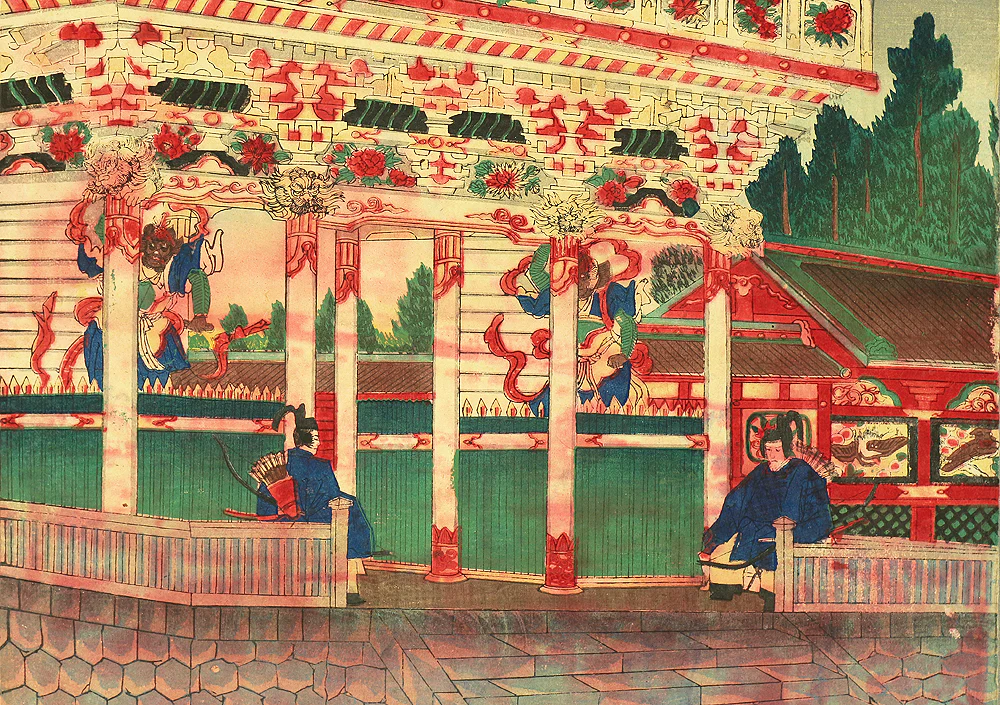 東洲勝月 Toshu Shogetsu (1849-1895) Japanese antique art Original Triptych Woodblock prints (3) / Tokugawa Shogun Nikko Shasan 徳川将軍日光御社参 - 1889 OW263 - Image 26