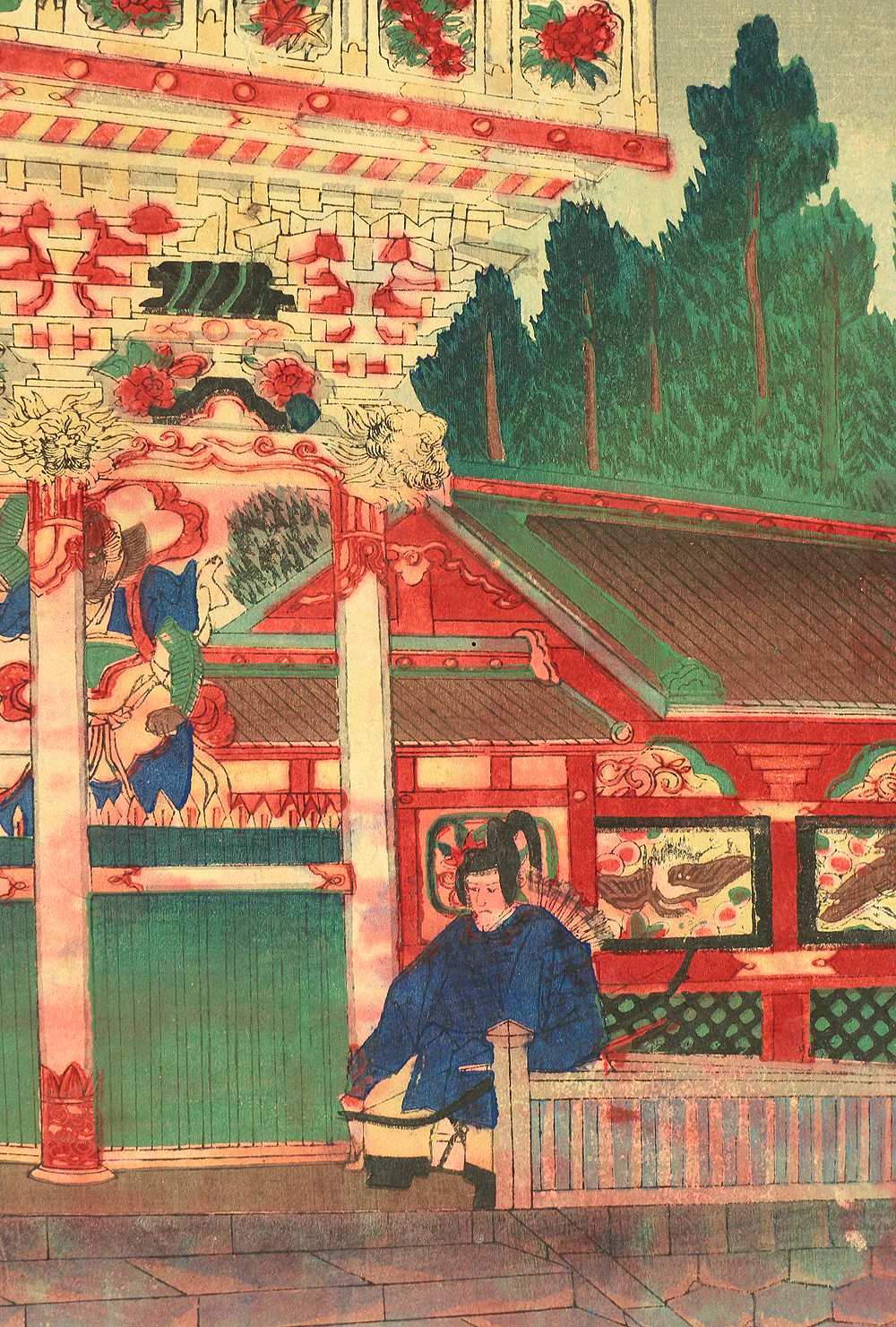 東洲勝月 Toshu Shogetsu (1849-1895) Japanese antique art Original Triptych Woodblock prints (3) / Tokugawa Shogun Nikko Shasan 徳川将軍日光御社参 - 1889 OW263 - Image 27
