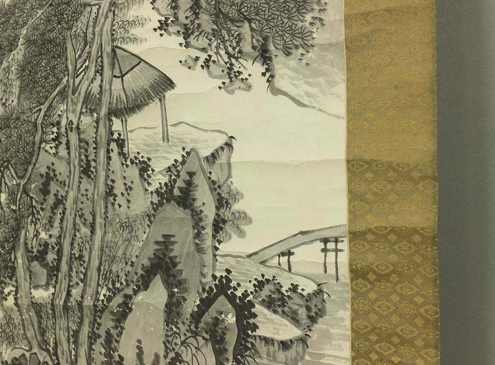 十時梅厓 Totoki Baigai (1749-1804) Japanese antique art kakejiku kakemono wall hanging scroll / Mountain, River, Pine, Bamboo, and Arbor Landscape RC746 - Image 19