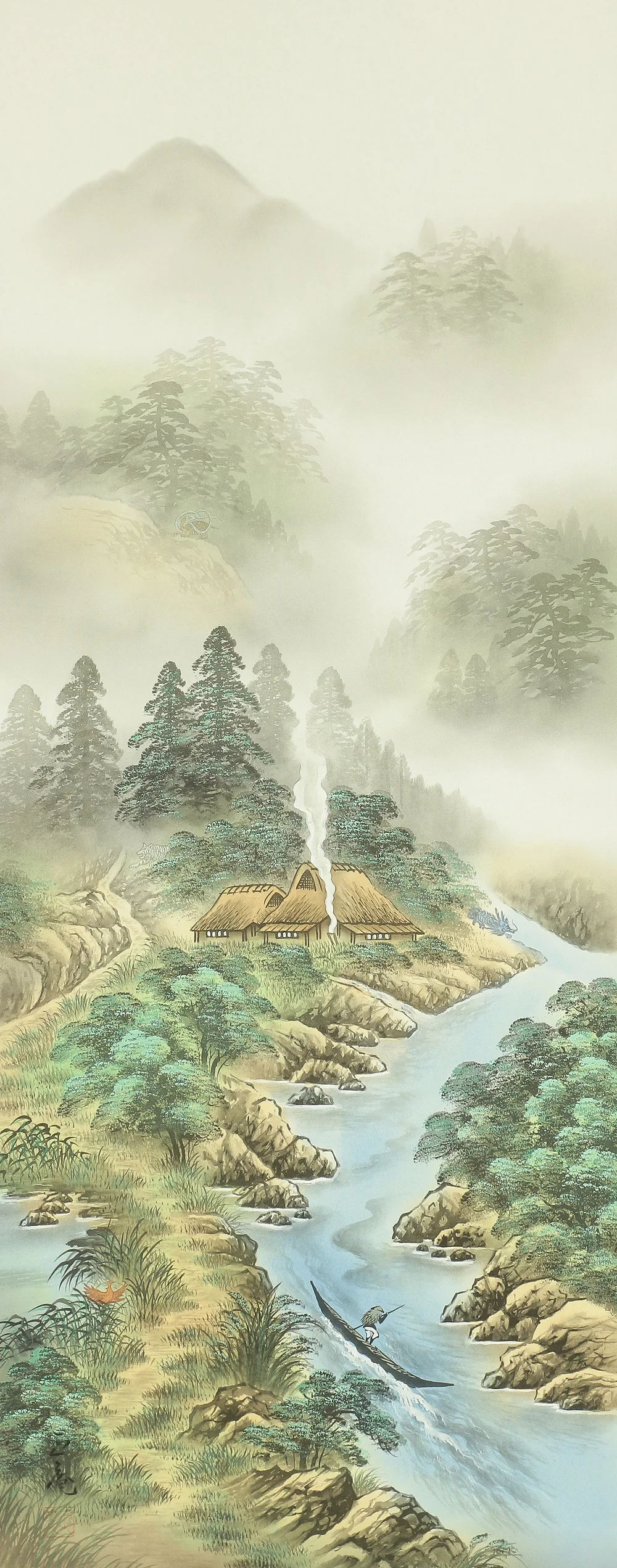 坪内正庵 Tubouchi Shoan Japanese art kakejiku kakemono wall hanging scroll / 風水四神相応図 with Original Box (Tomobako) RC103 - Image 4