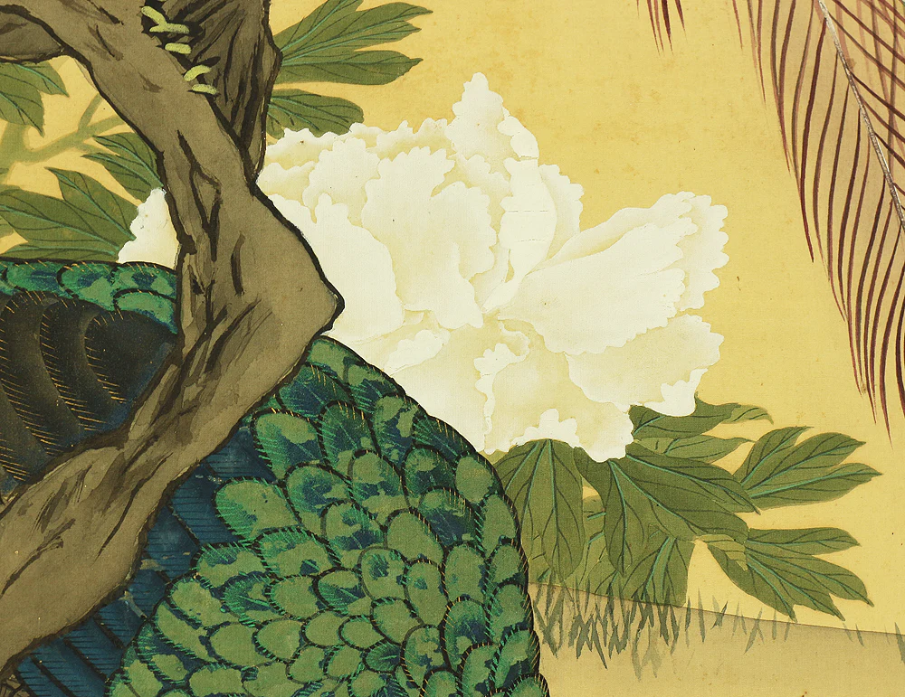 上田耕文 Ueda Kobun (b1886) Japanese art kakejiku kakemono wall hanging scroll / Peafowl and Peony with Original Box (Tomobako) RB941 - Image 16