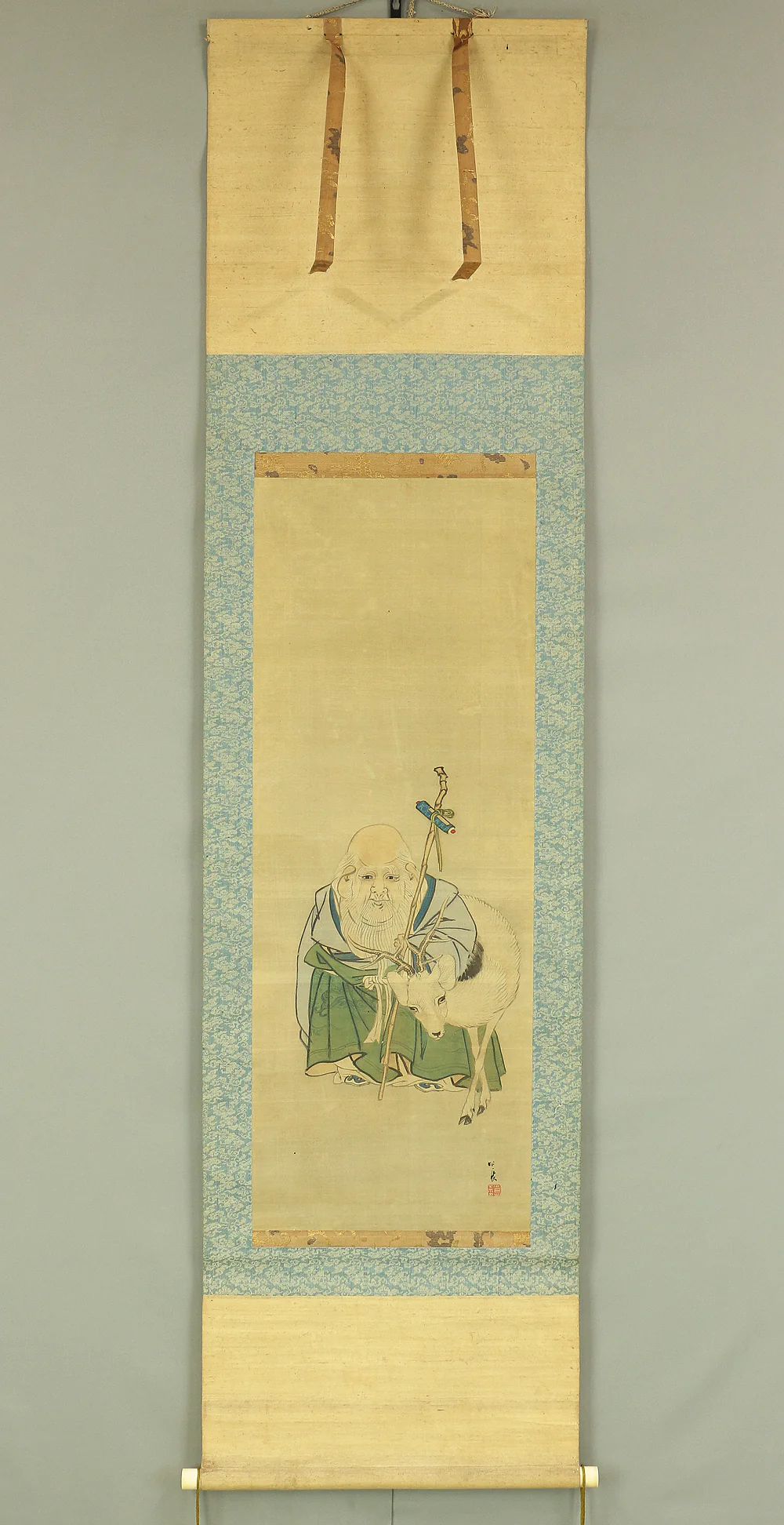上田公長 Ueda Kocho (1788-1850) Japanese art kakejiku kakemono wall hanging scroll / Jurojin (God of longevity) and Deer with Box RC113 - Image 2