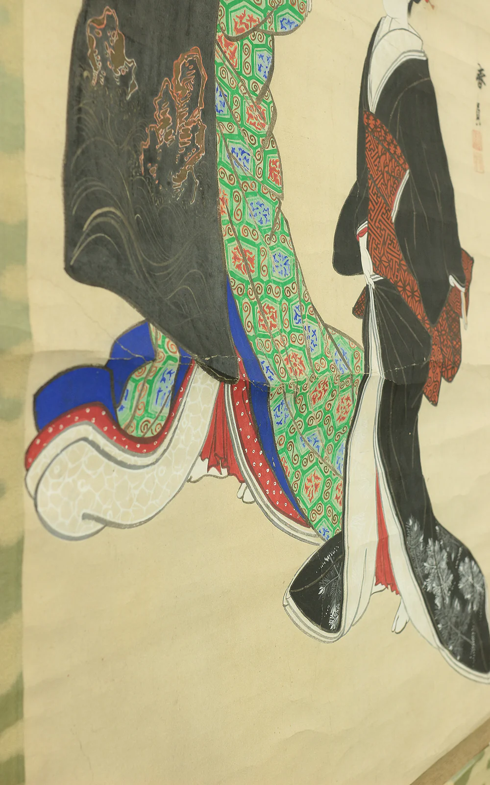 歌川春貞 Utagawa Harusada (1830-1887) Japanese antique art kakejiku kakemono wall hanging scroll / Bijin-ga Ukiyo-e Two Beautiful Women A282 - Image 22