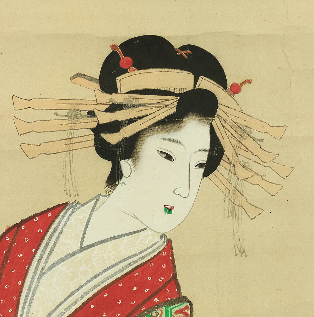 歌川春貞 Utagawa Harusada (1830-1887) Japanese antique art kakejiku kakemono wall hanging scroll / Bijin-ga Ukiyo-e Two Beautiful Women A282 - Image 7