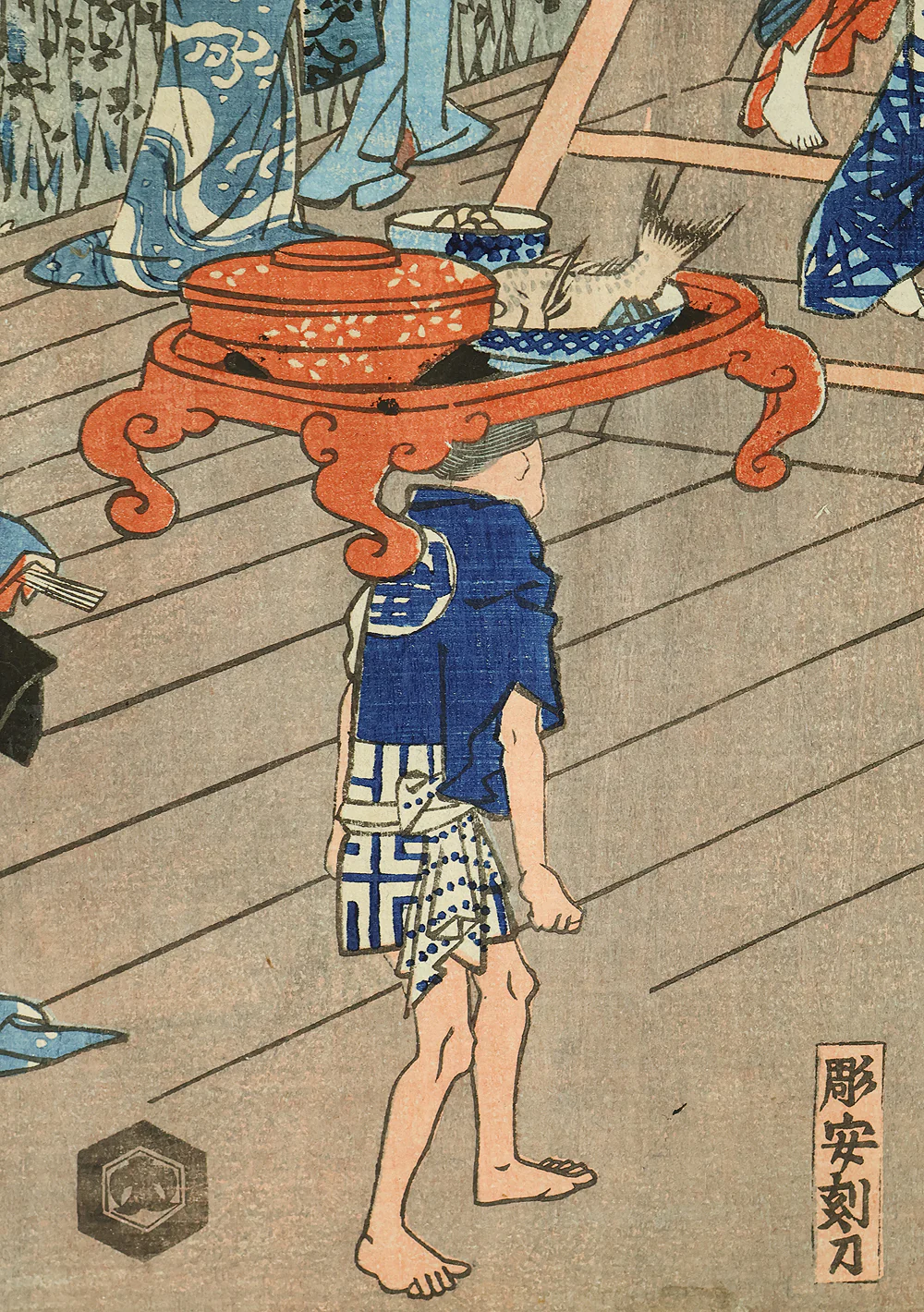 歌川広重 Utagawa Hiroshige (1797-1858) Japanese Triptych Original Ukiyo-e Woodblock print (3) / 'Yokohama Ganki Mikominozu' 横濱岩亀見込之図 (Yokohama's Pleasure Quarter) OW398 - Image 10