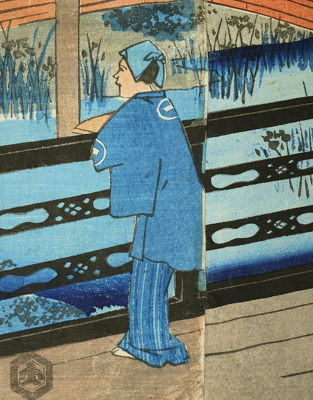 歌川広重 Utagawa Hiroshige (1797-1858) Japanese Triptych Original Ukiyo-e Woodblock print (3) / 'Yokohama Ganki Mikominozu' 横濱岩亀見込之図 (Yokohama's Pleasure Quarter) OW398 - Image 23