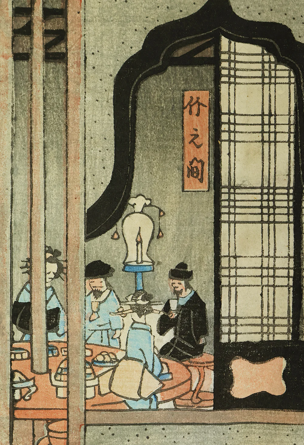歌川広重 Utagawa Hiroshige (1797-1858) Japanese Triptych Original Ukiyo-e Woodblock print (3) / 'Yokohama Ganki Mikominozu' 横濱岩亀見込之図 (Yokohama's Pleasure Quarter) OW398 - Image 25