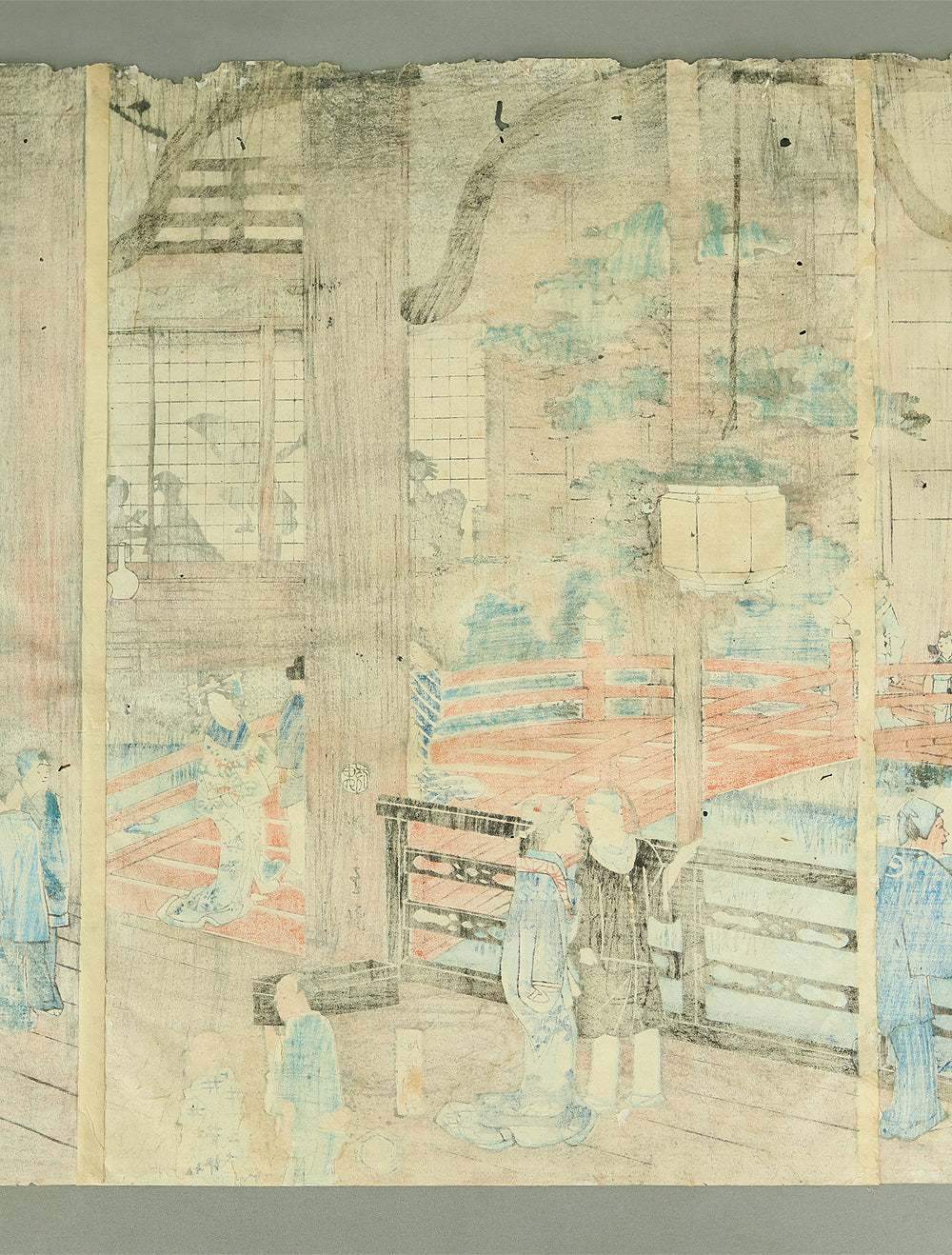 歌川広重 Utagawa Hiroshige (1797-1858) Japanese Triptych Original Ukiyo-e Woodblock print (3) / 'Yokohama Ganki Mikominozu' 横濱岩亀見込之図 (Yokohama's Pleasure Quarter) OW398 - Image 34
