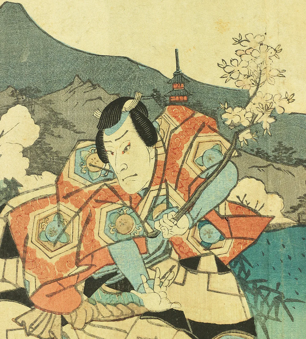 歌川国貞 Utagawa Kunisada (1786-1865) Japanese antique art Original Diptych Ukiyo-e woodblock print / 静御前 Shizuka Gozen & Fox disguised as 佐藤忠信 Sato Tadanobu OW129 - Image 11