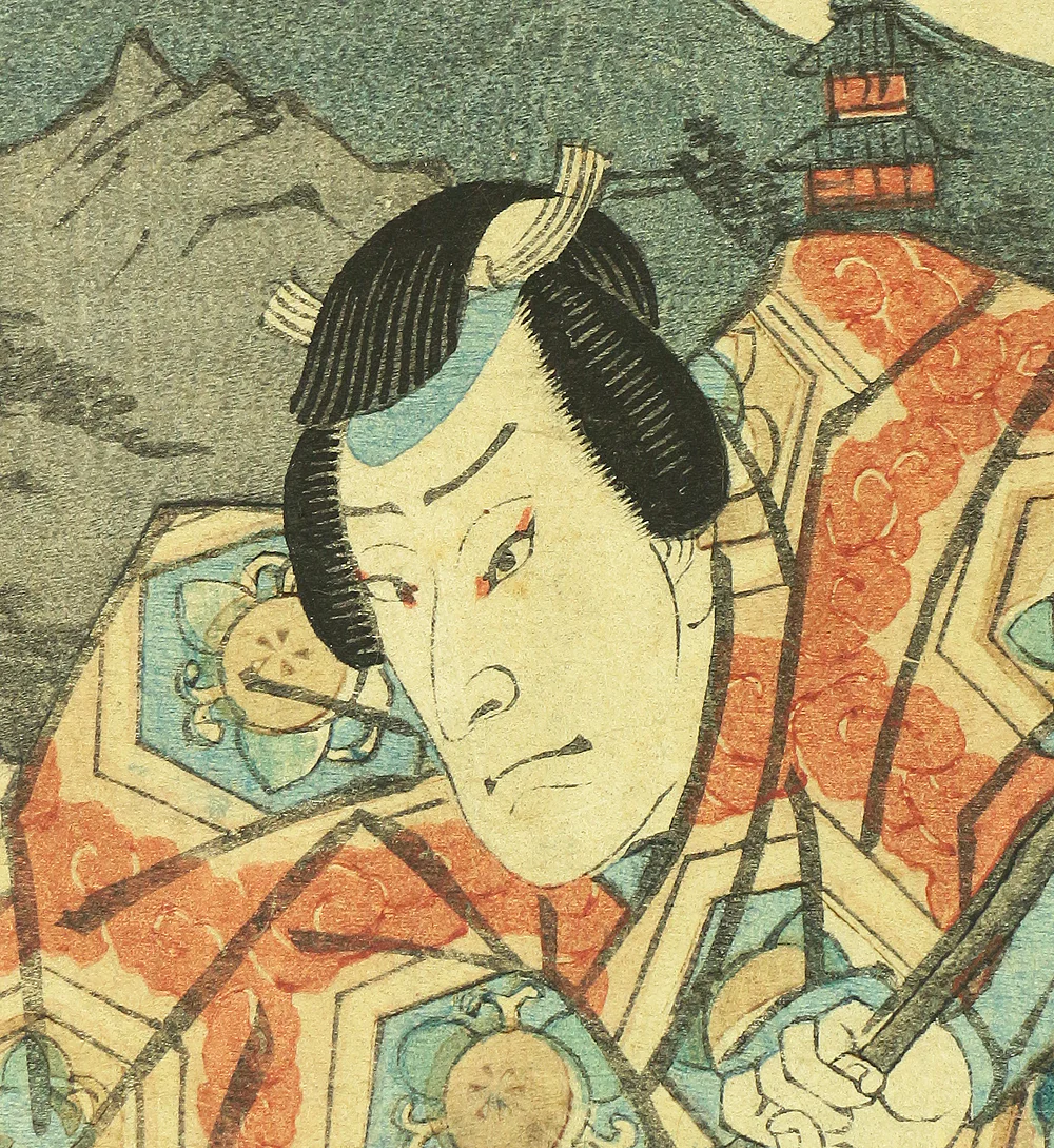 歌川国貞 Utagawa Kunisada (1786-1865) Japanese antique art Original Diptych Ukiyo-e woodblock print / 静御前 Shizuka Gozen & Fox disguised as 佐藤忠信 Sato Tadanobu OW129 - Image 12