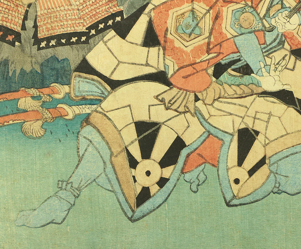歌川国貞 Utagawa Kunisada (1786-1865) Japanese antique art Original Diptych Ukiyo-e woodblock print / 静御前 Shizuka Gozen & Fox disguised as 佐藤忠信 Sato Tadanobu OW129 - Image 13