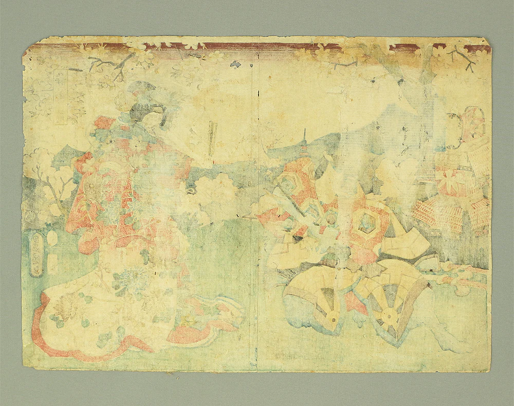 歌川国貞 Utagawa Kunisada (1786-1865) Japanese antique art Original Diptych Ukiyo-e woodblock print / 静御前 Shizuka Gozen & Fox disguised as 佐藤忠信 Sato Tadanobu OW129 - Image 14