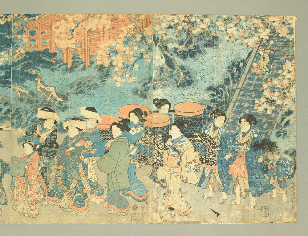 歌川国貞 Utagawa Kunisada (1786-1865) Japanese antique art Original Ukiyo-e 5 Pieces woodblock print / 'Himegimi Koshiire Gyoretue' 姫君輿入れ行列図 (Princess Marriage Procession) OW323 - Image 2