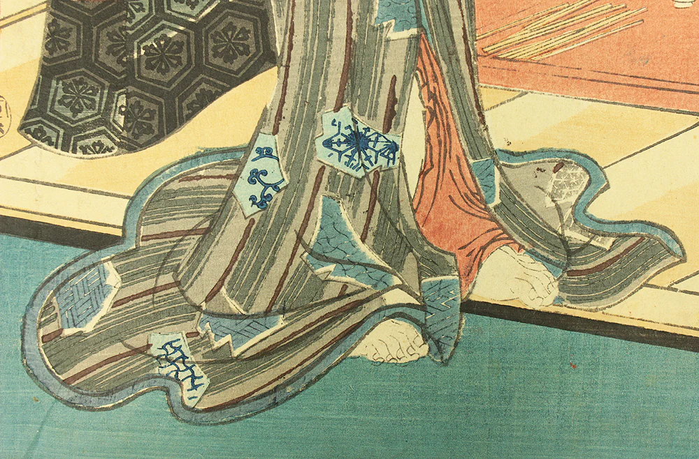 歌川国貞 Utagawa Kunisada (1786-1865) Japanese antique art Original Ukiyo-e woodblock print / 'Junikagetsu no Uchi Uduki Hatsu Hototogisu' 十二ヶ月之内 卯月・初時鳥 (Left of Triptych) - 1854 (Ansei 1) OW220 - Image 11